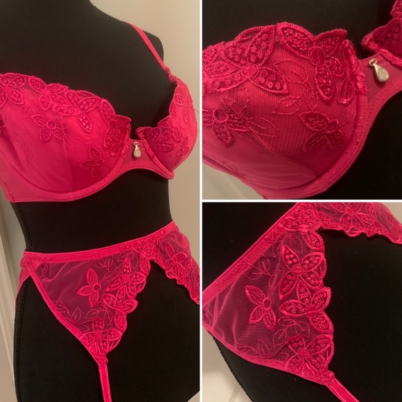 {2/$40} Vintage La SENZA Set, Fuchsia Bra & Garter - Picture 4 of 12